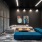theater space with couches, wall mounted tv, bookshelves and mood lighting